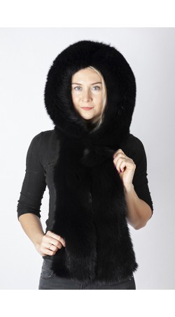 Black fox fur hood-scarf
